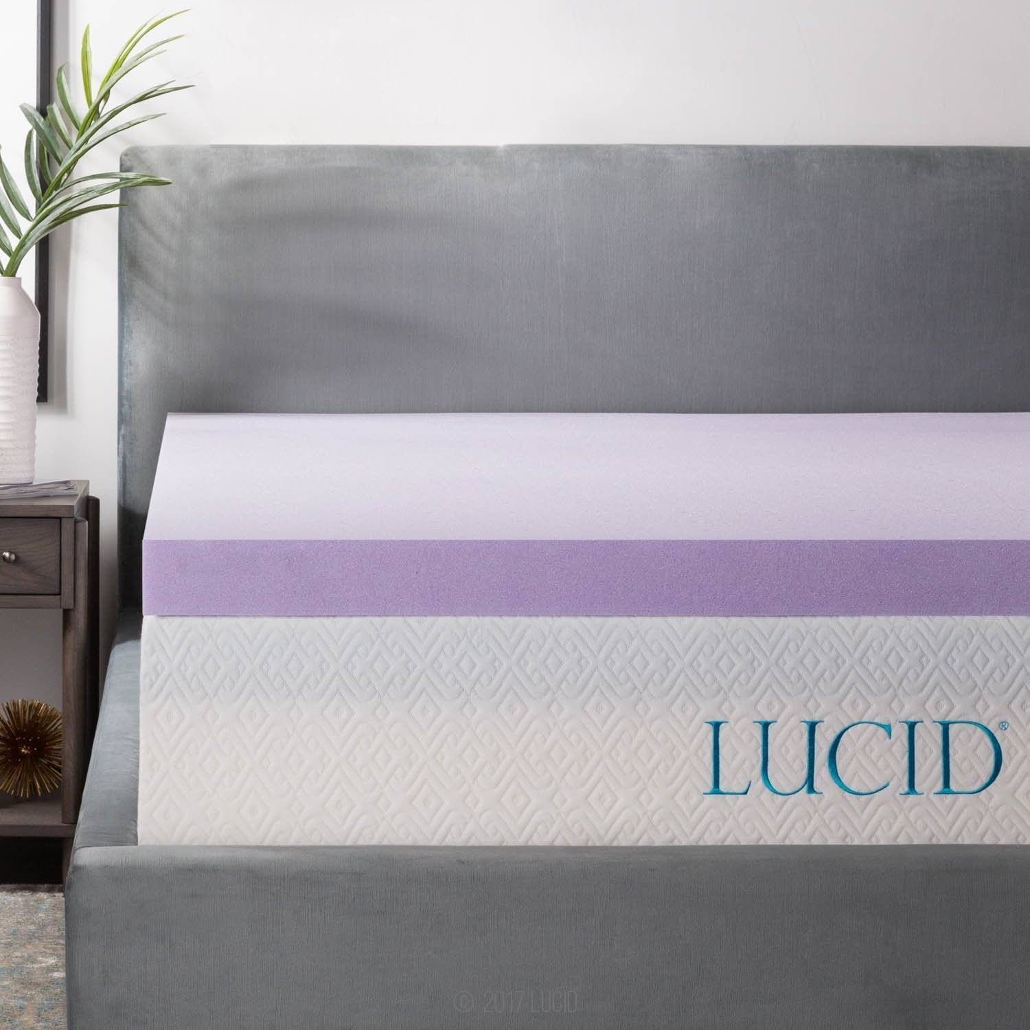 LUCID 3 Inch Lavender Infused Memory Foam Mattress Topper, Ventilated Design, Full Size, Model LU30FF30VT